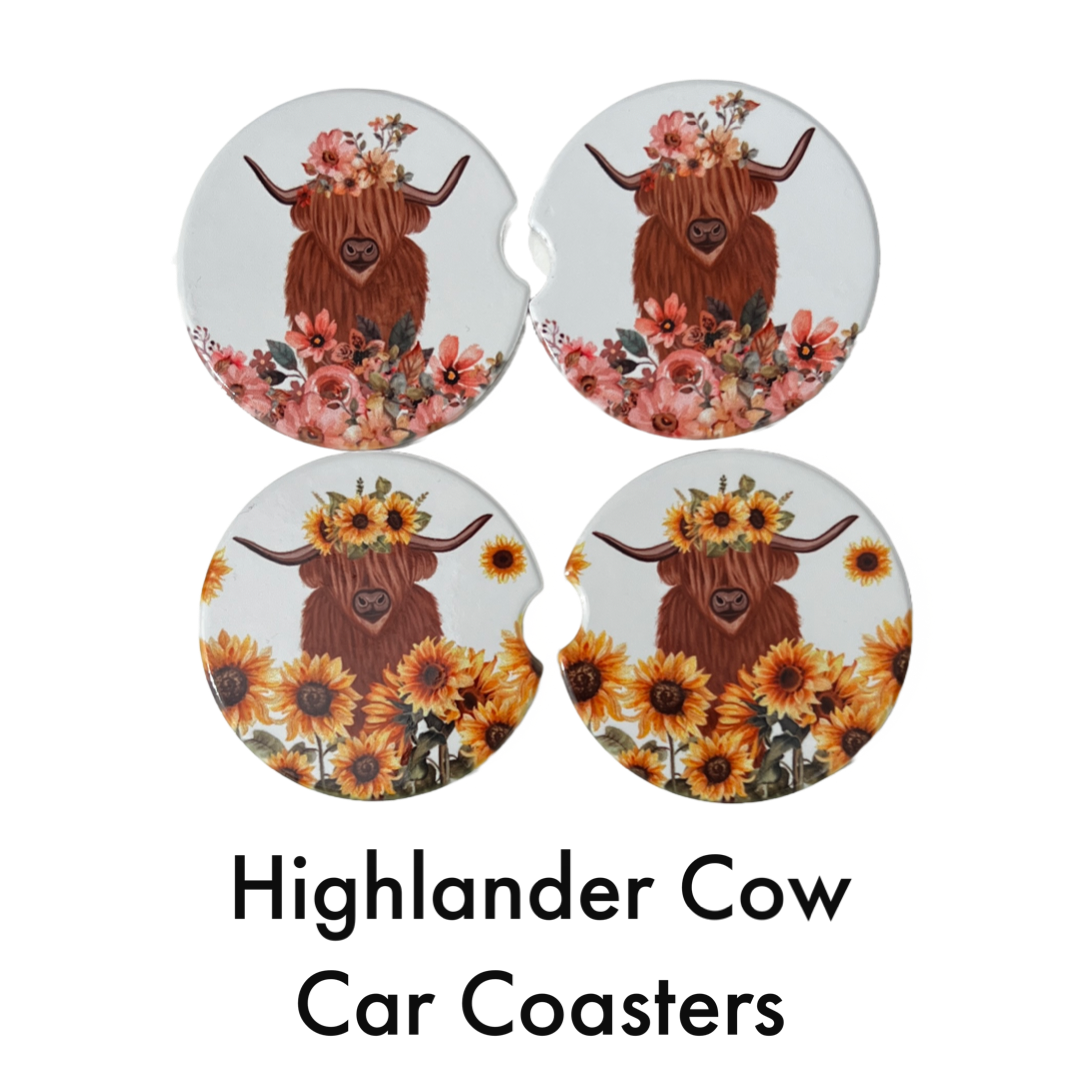 Ceramic car coaster set - Highland Cows