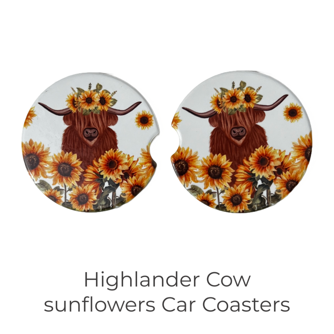 Ceramic car coaster set - Highland Cows