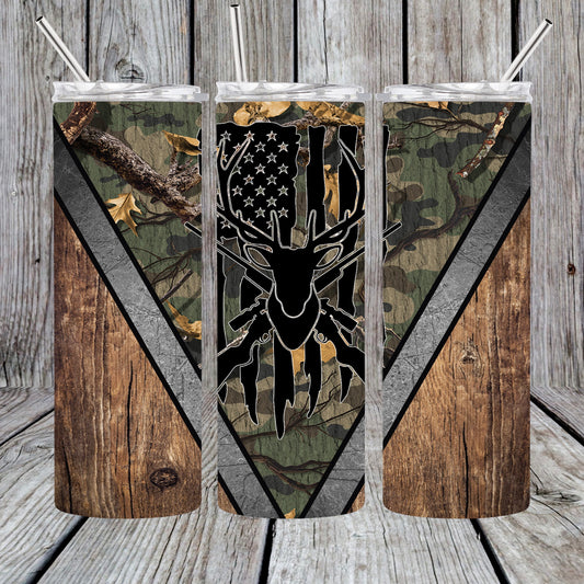 Tumbler 20 oz skinny - Camo flag and deer