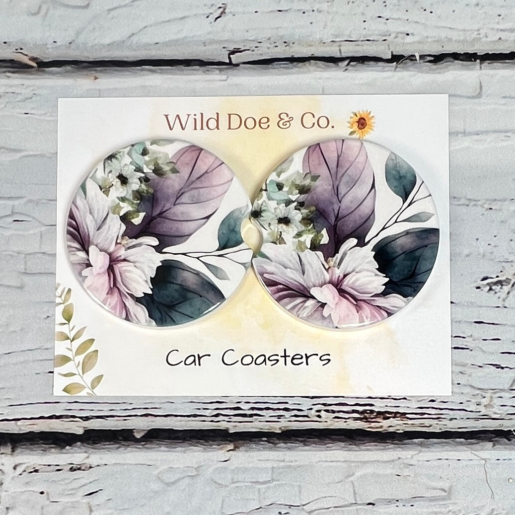 Ceramic car coaster set - Watercolor Floral