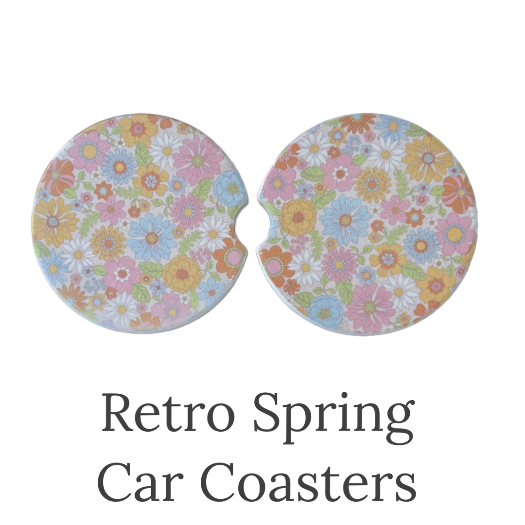 Ceramic car coaster set - Retro Spring Floral