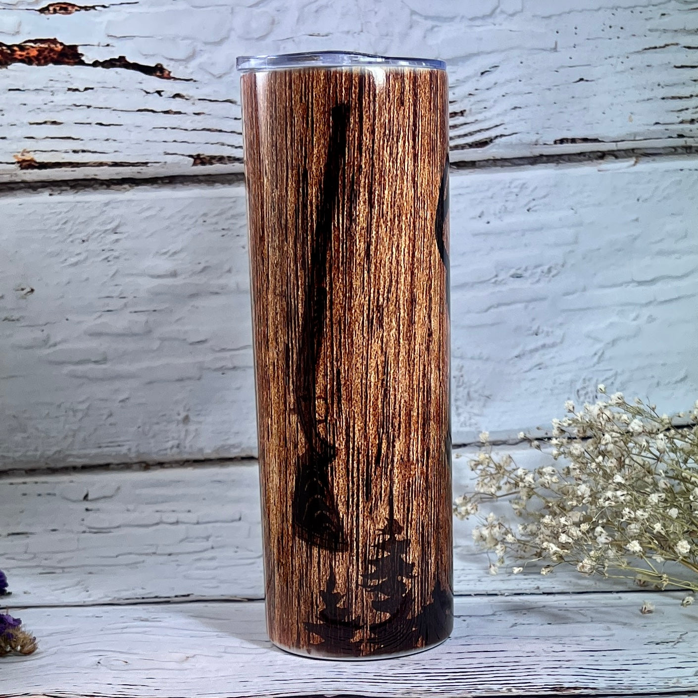 Tumbler 20 oz skinny - Barn wood and deer head