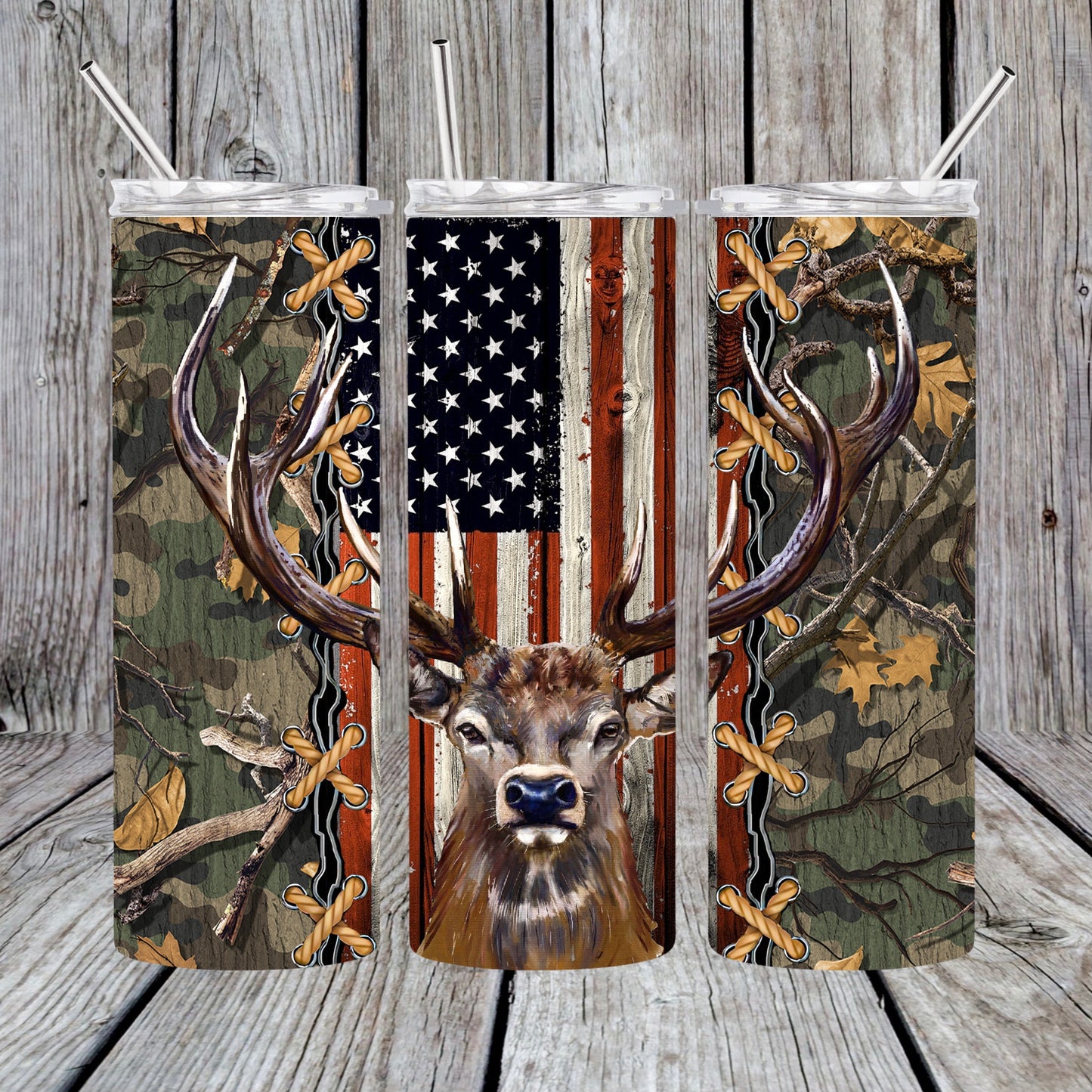 Tumbler 20 oz skinny - American flag and deer