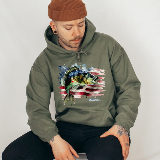 Sweatshirt- American Flag & Fish