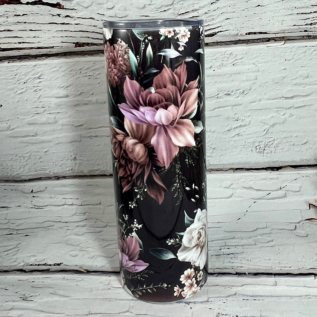 Mega Gift Set - Black Floral 20 oz Tumbler, pair of matching ceramic car coasters & air freshener