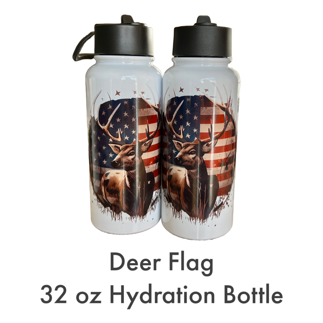 Hydration Bottle 32 oz - Deer and Flag