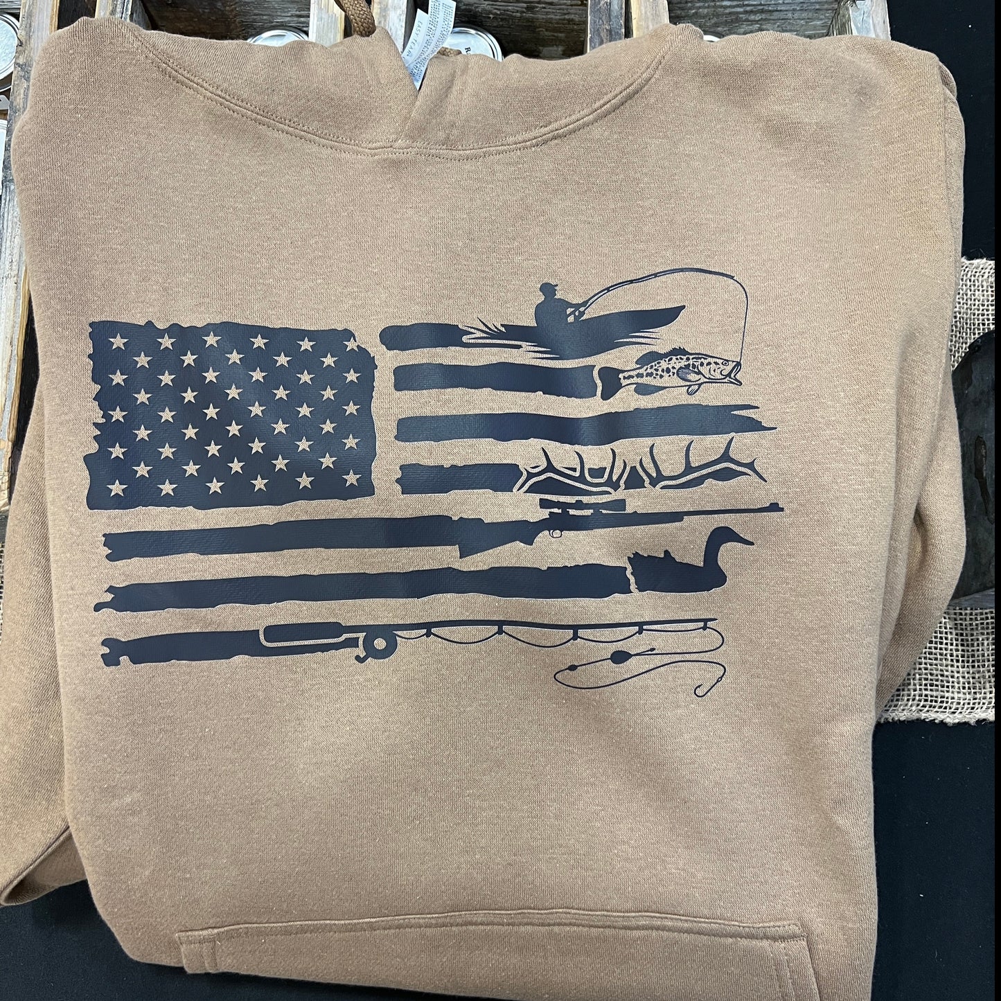 Sweatshirt- American Flag Fishing and hunting