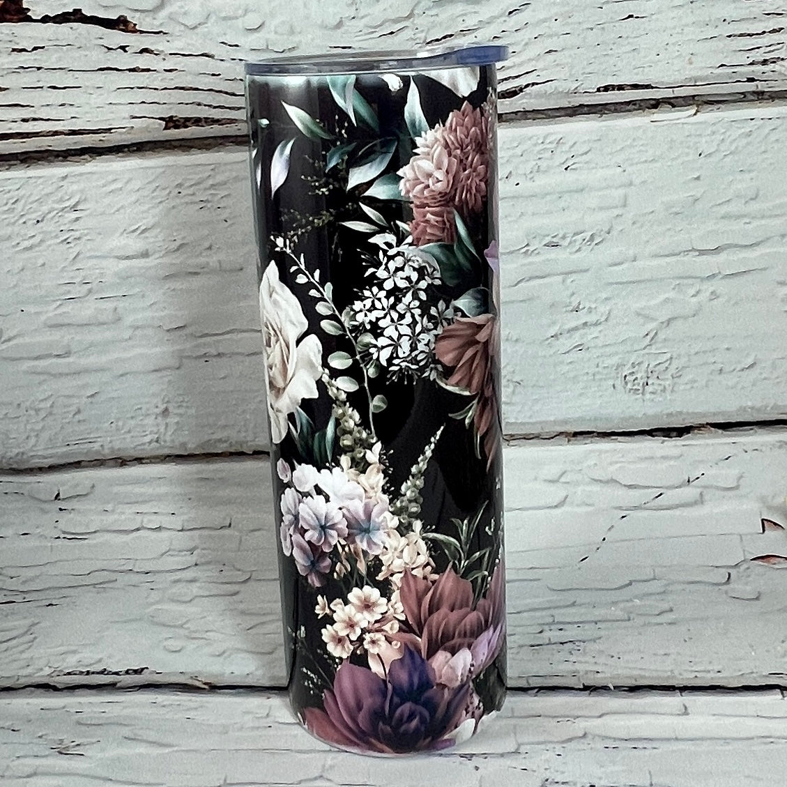 Mega Gift Set - Black Floral 20 oz Tumbler, pair of matching ceramic car coasters & air freshener