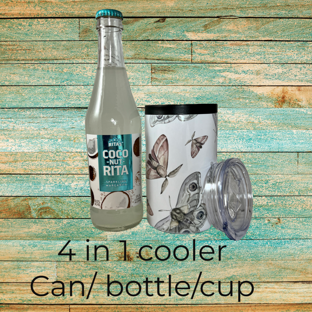 Cooler bottle/can/cup 12oz - Boho Mystic Moths