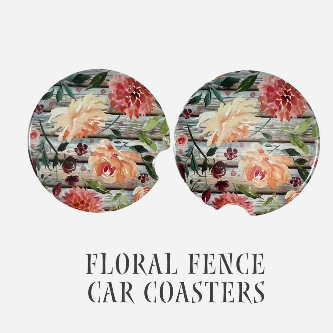 Ceramic car coaster set Floral Fence