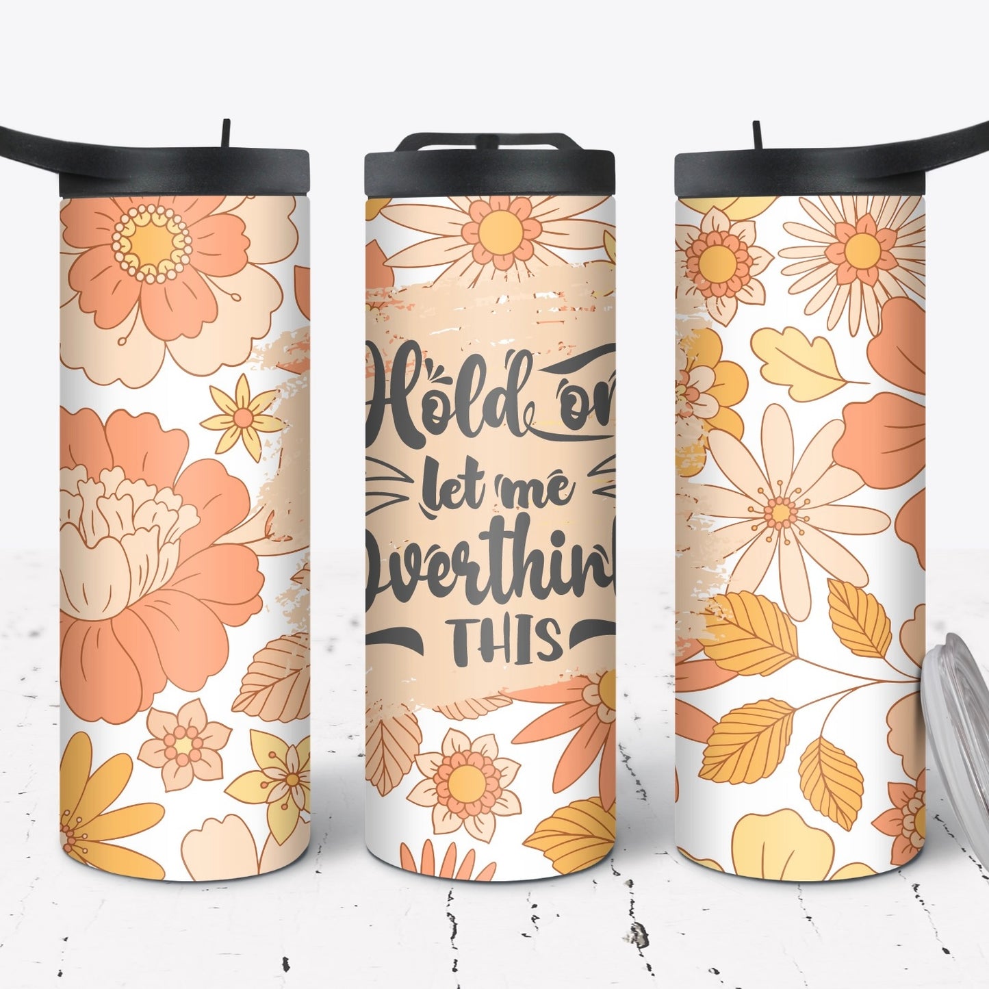 Hydration Bottle 25oz Duo Skinny Tumbler - Retro peach Floral