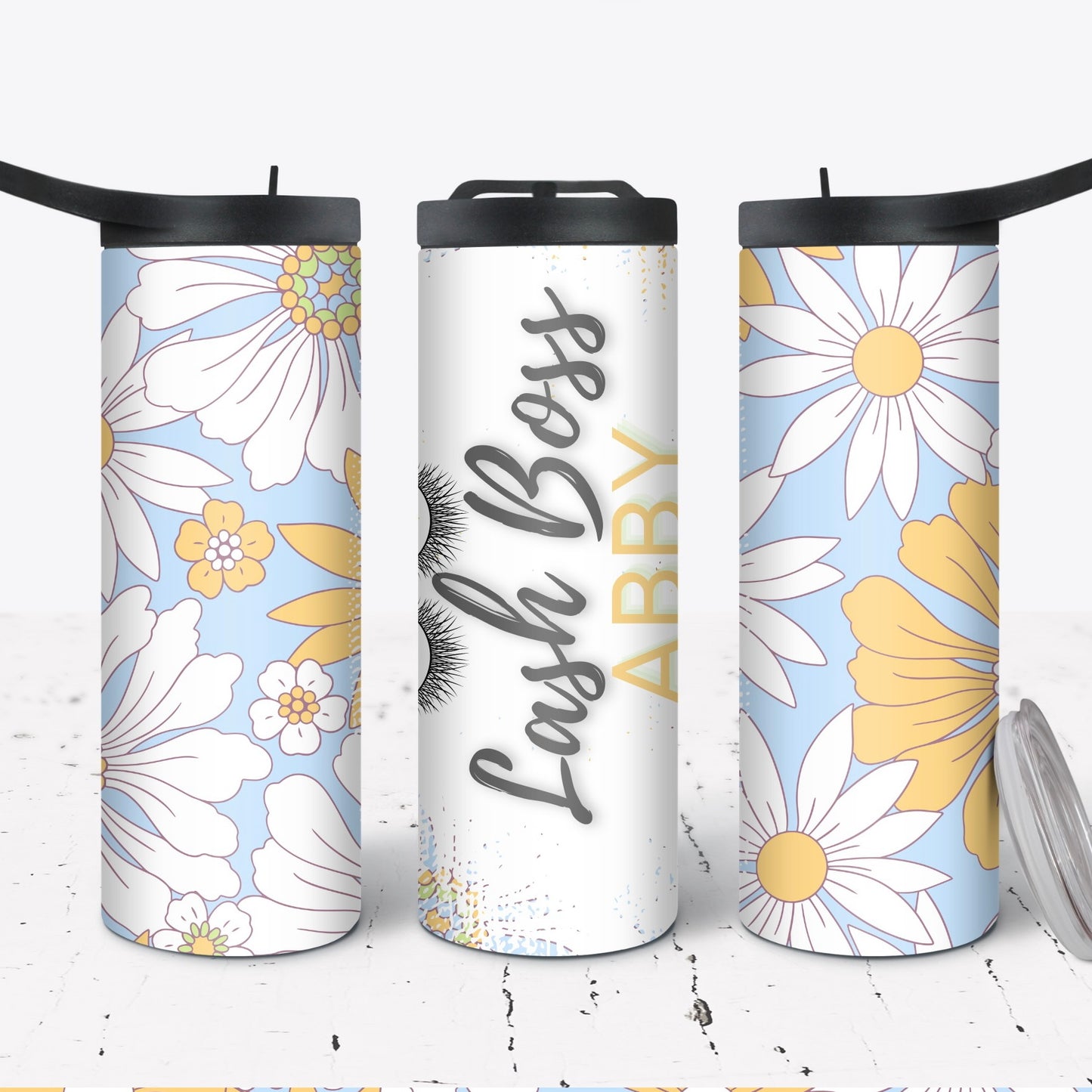 Hydration Bottle 25oz Due Skinny Tumbler - Retro Blue Floral