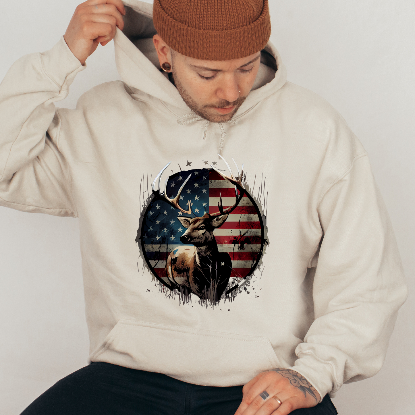 Sweatshirt- American Flag & Deer