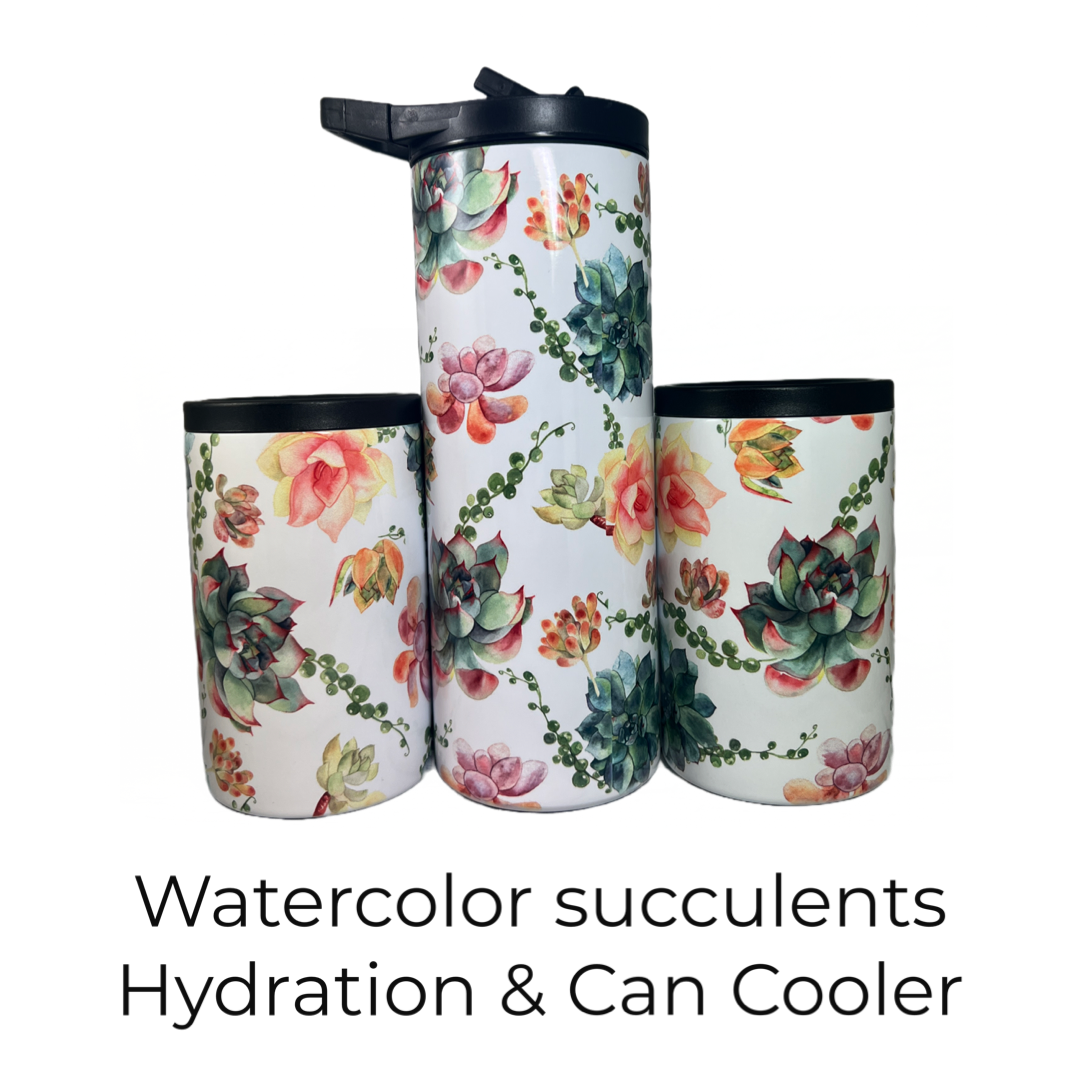 Hydration Bottle 25oz Duo Skinny Tumbler- Watercolor Succulents