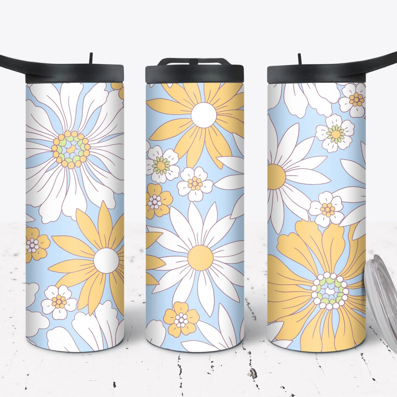 Hydration Bottle 25oz Due Skinny Tumbler - Retro Blue Floral