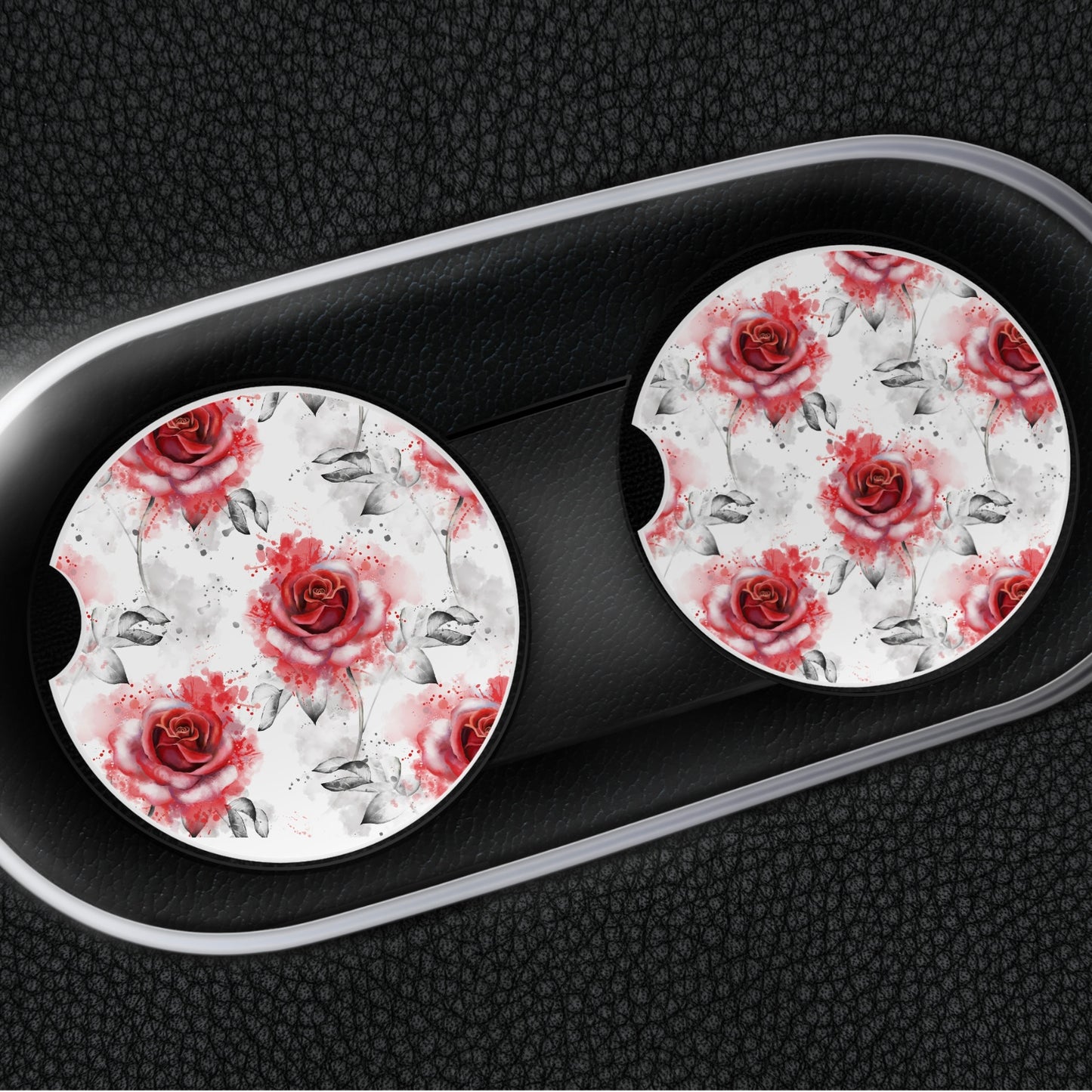 Ceramic car coaster set Roses are Red