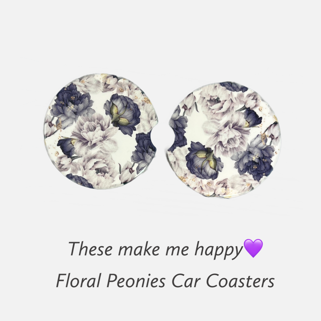 Ceramic car coaster set - Blue violet Peonies