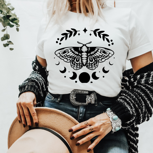 Teeshirt- Boho Moth and moon phase