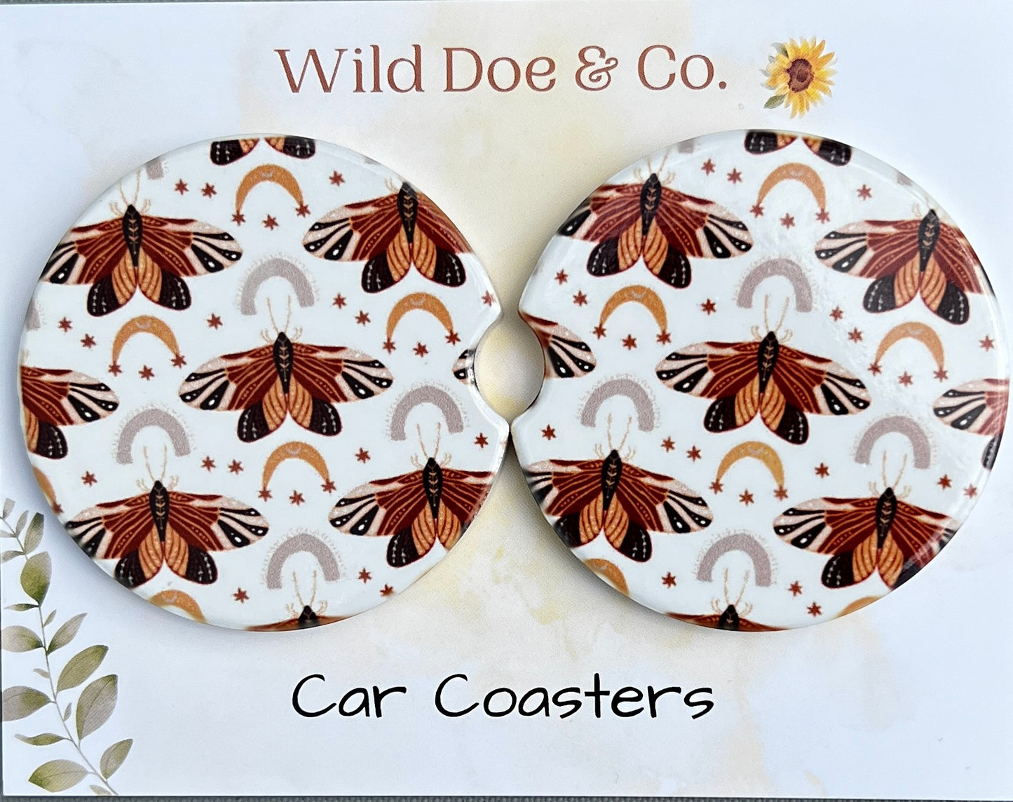 Ceramic car coaster set - Retro Moth