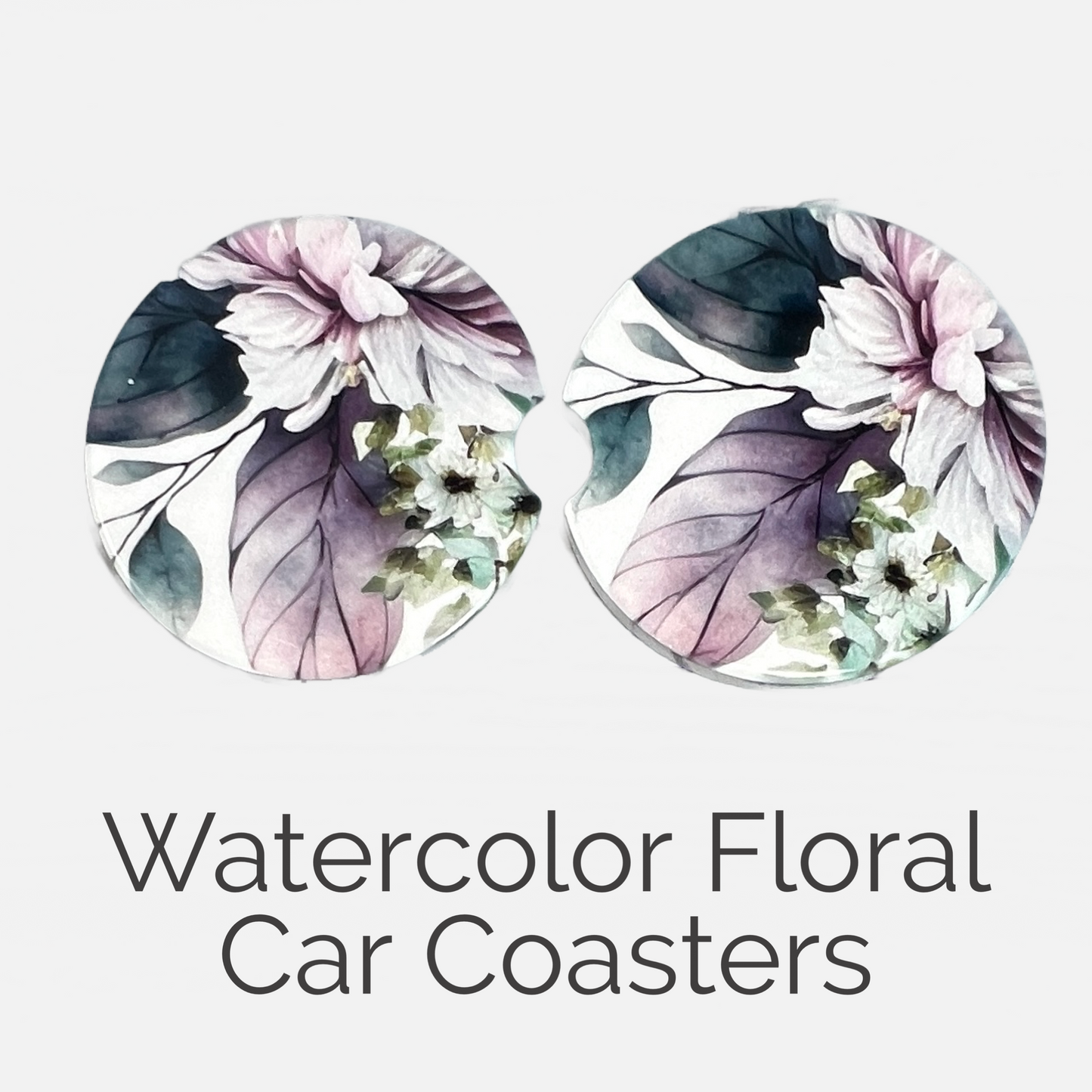 Ceramic car coaster set - Watercolor Floral