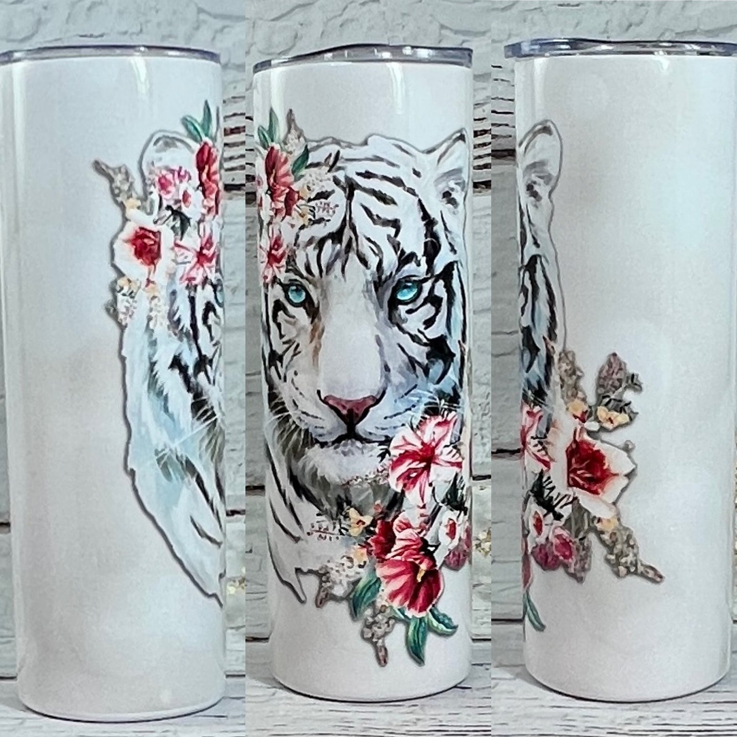 Tumbler 20 oz skinny - White watercolor Tiger