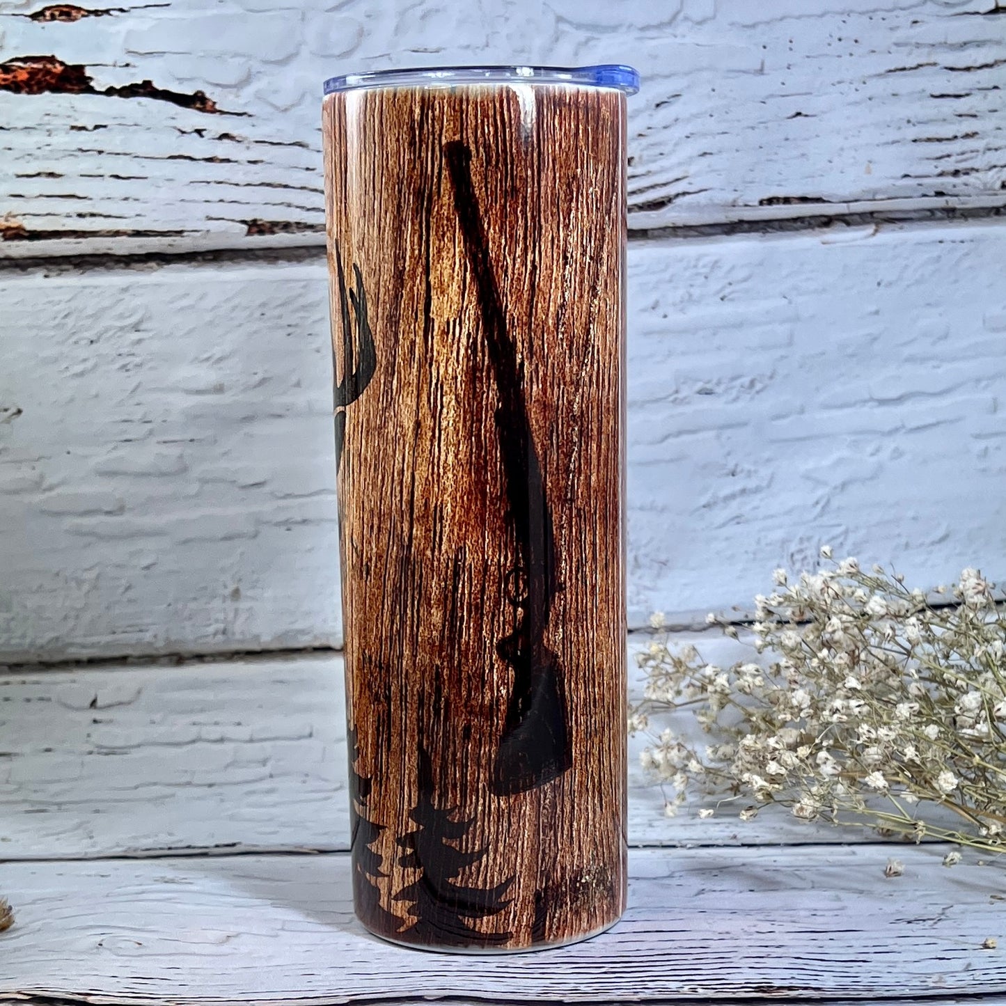 Tumbler 20 oz skinny - Barn wood and deer head