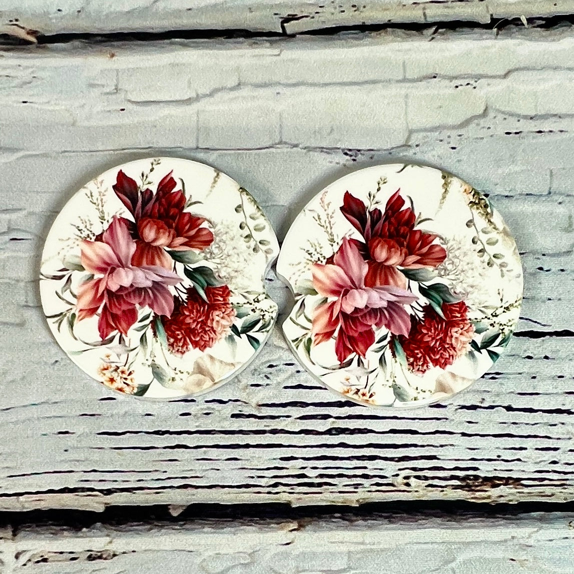 Ceramic car coaster set - Wildfire Floral