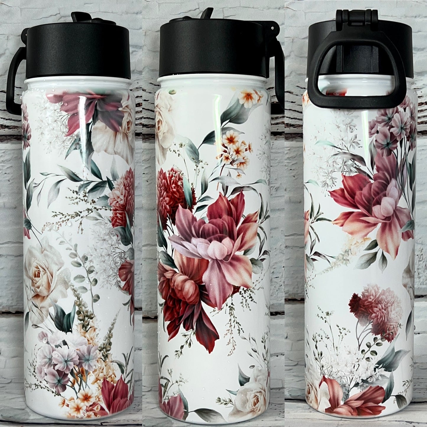 Hydration Bottle 22 oz - White Floral-Not Enough Sage for this Shit