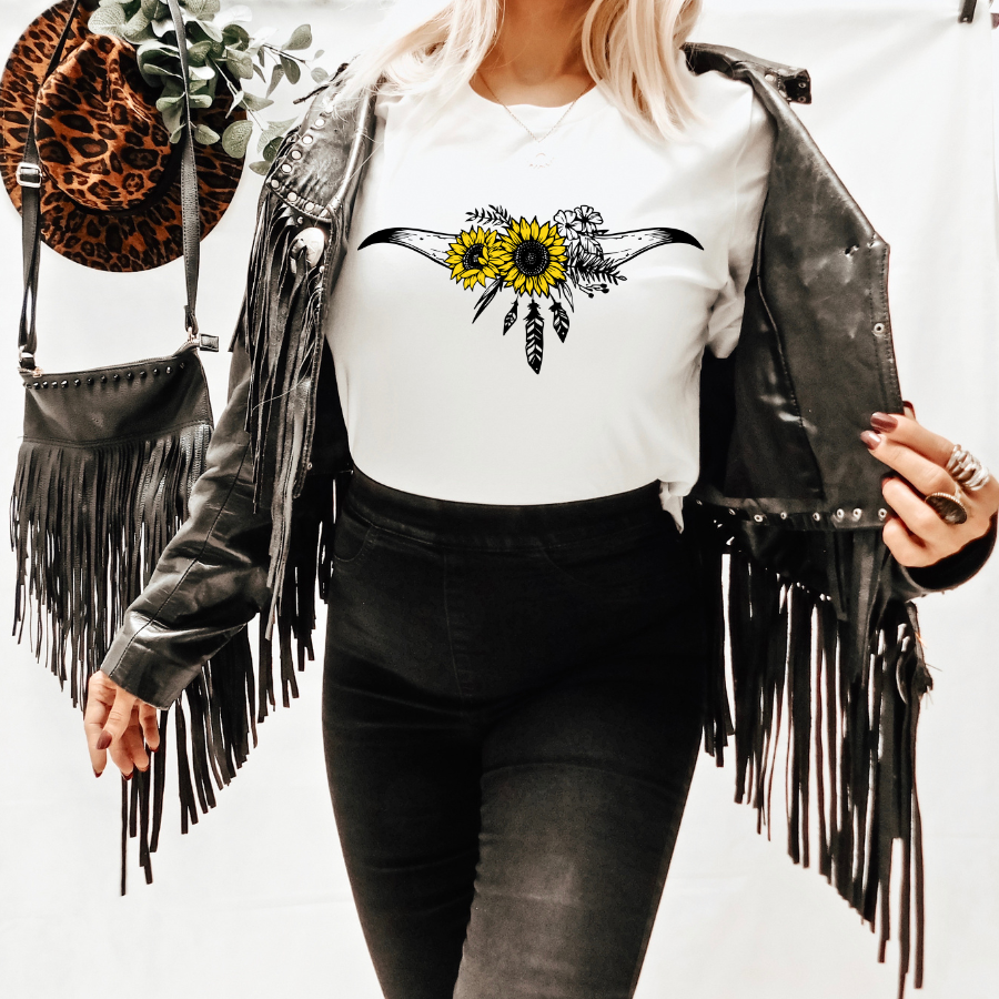 Teeshirt- Boho Sunflower and Steer