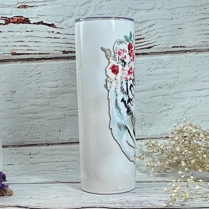 Tumbler 20 oz skinny - White watercolor Tiger