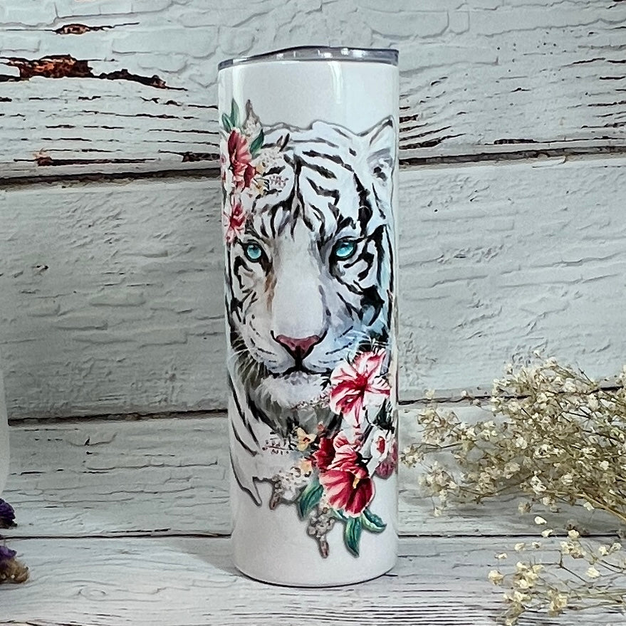 Tumbler 20 oz skinny - White watercolor Tiger