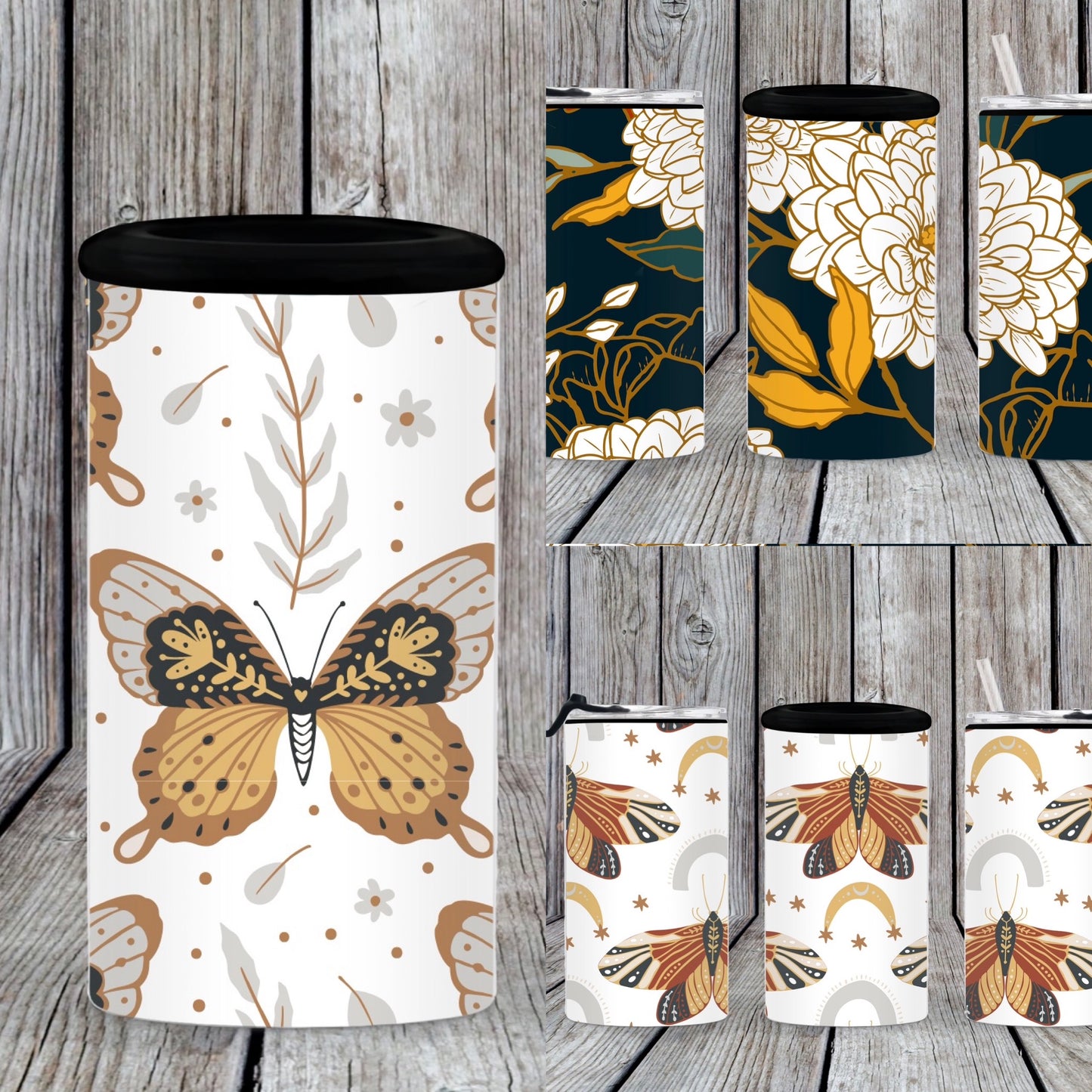 Cooler bottle/can/cup 12oz - Boho Butterfly