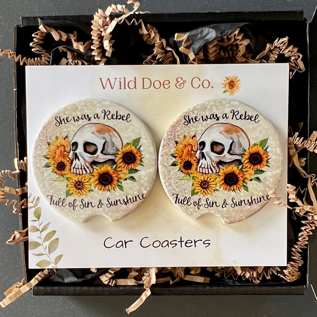 Ceramic car coaster set She was a Rebel full of Sin & sunshine